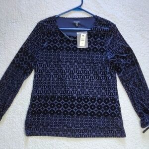 Talbots Navy Blue Velvet Burnout Top Size: Petite Medium